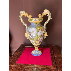 Large Majolica Painted Vase 