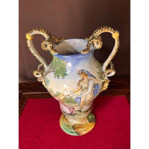 Majolica Vase Biblical Scene 