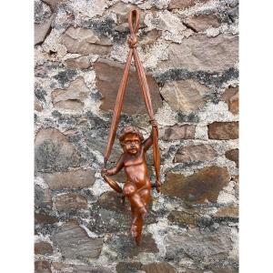 Important Carved Wooden Cherub 