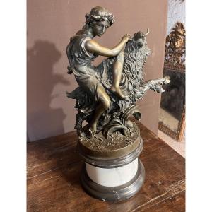 Woman Riding A Goat Bronze Group After Clodion