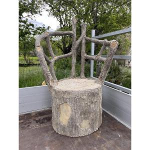 Faux Wood Cement Garden Armchair