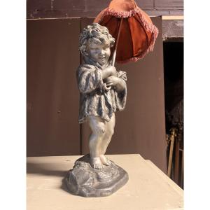 Silver-plated Bronze Child With Umbrella By Joseph Dastes (1881-1945)