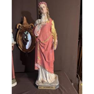 Polychrome Stucco Religious Statue Of Saint Agnes (height: 110 Cm)