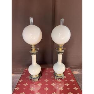 Pair Of Celadon Oil Lamps 