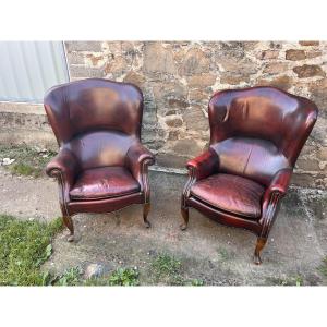 Pair Of Leather-covered Armchairs From Valenti In Barcelona 