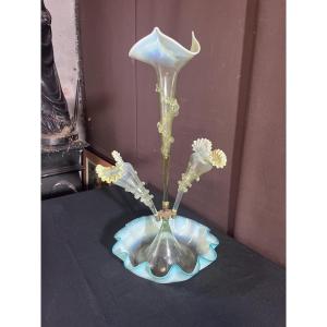 Art Nouveau Soliflore In Opalescent Glass 