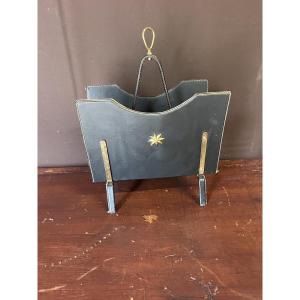 Jacques Adnet Stitched Leather Magazine Rack 