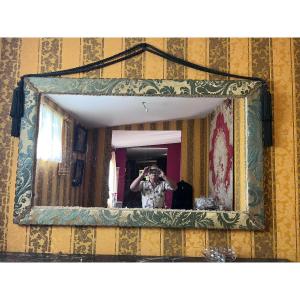 Late 19th Century Wooden Mirror Covered In Embossed Velvet 