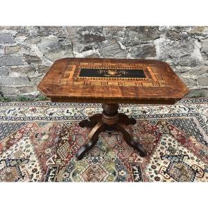 Italian Marquetry Pedestal Table 