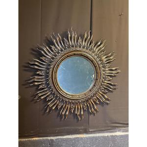 Important Carved Wooden Sunburst Mirror, 120cm