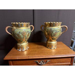 Pair Of Gilded Wooden Planters 