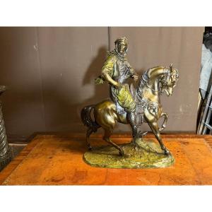 Important Bronze Arab Horseman Returning From The Hunt (70/55 Cm)