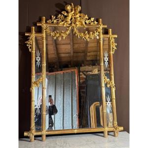 Golden Wood Mirror Imitating Bamboo