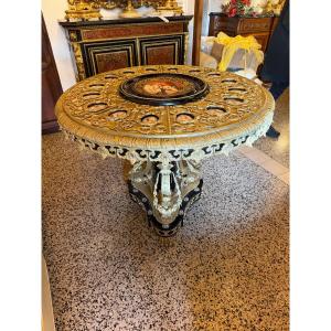 Royal Salon Table In Gilt Bronze And Porcelain Plaques 