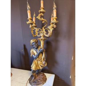 Nubian Venetian Lamp In Polychrome Wood 