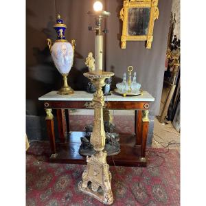 19th Century Wooden And Gilded Stucco Floor Lamp 