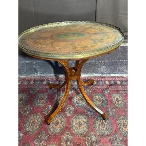 English Louis XVI Style Gueridon Table With Floral Decoration 