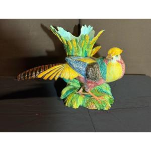 Pheasant Slipware Vase Attributed To Gerome Massier 