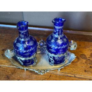 Cruet In Silvered Bronze And Crystal 