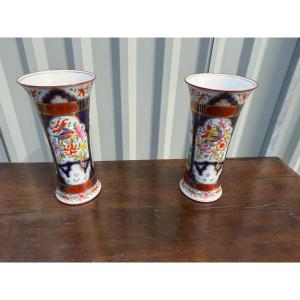 Pair Of Bayeux Porcelain Vases With Chinese Decoration 