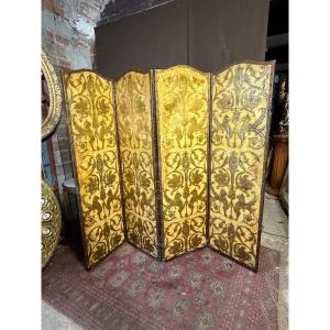 19th Century Cordovan Leather Screen 