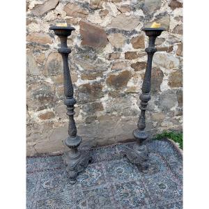 Important Pair Of Cast Iron Candlesticks 