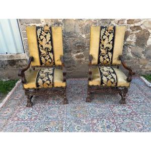 Pair Of Renaissance-style Armchairs