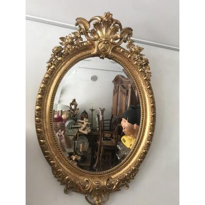 Oval Mirror In Golden Wood
