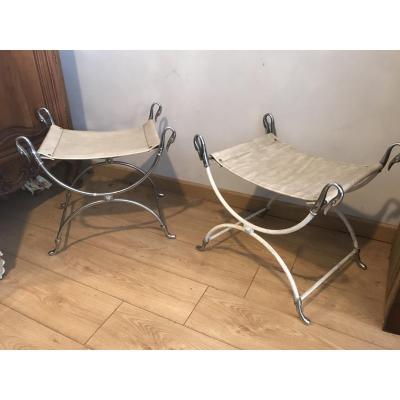 Pair Of X Gooseneck Stools