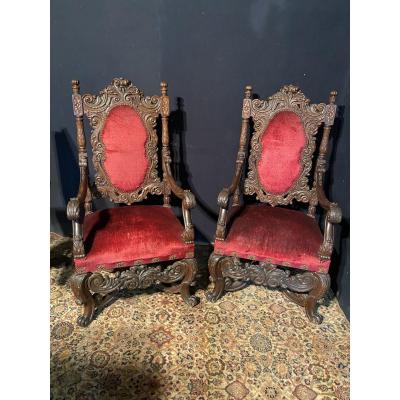 Paire De Fauteuils D’apparat De Style Renaissance
