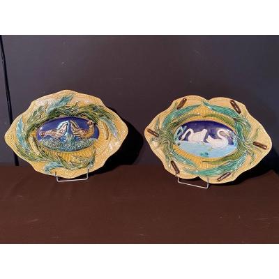 Pair Of Plates In Barbotine