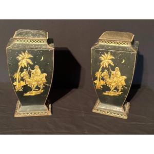 Pair Of Open Pots In Painted Sheet Metal