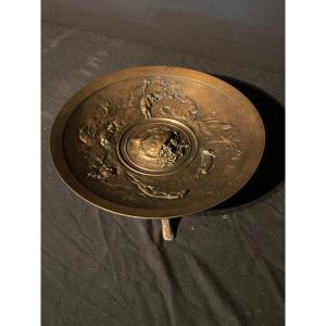 Bronze Cup With Hunting Decor Signed Cain