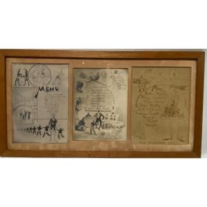 Series Of 3 Humorous Menus 1895 -1900