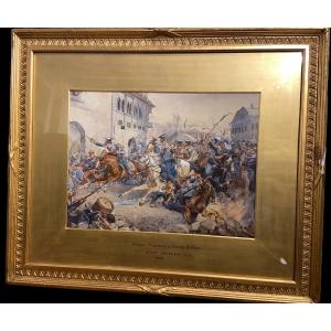 Watercolor The Charge Of The Ulans By Lady Butler English School