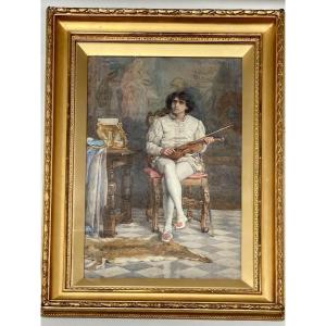Watercolor Of A Violinist By Artist Maria Angus (1887 - 1893)