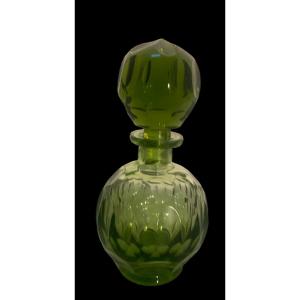 Green Crystal Bottle Circa 1920 Bohemian