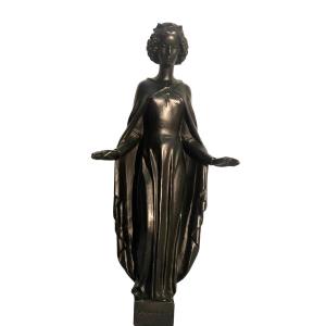 Saint Barbara Sculpture In Metal Heinrich Moshage