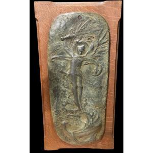 Symbolist Bronze Plaque By Gustave Van Hove Victory Belgian Artist