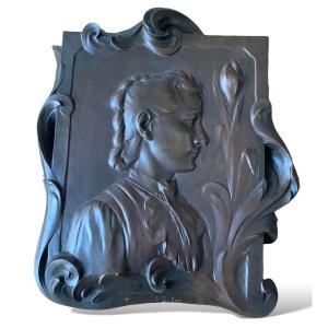 Portrait Of Young Woman In Art Nouveau Bronze L.gobert Belgian Artist