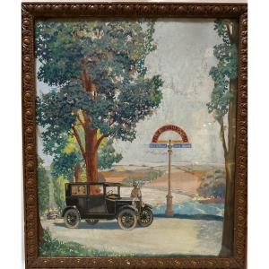 Rare Watercolor Project For Ford Cars Carrosserie Devaux Bruxelles Et Luxembourg Sterne Stevens  American Artist