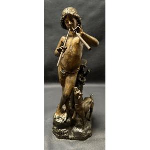 Bronze Young Man On The Flute Joaquim Angles Cane