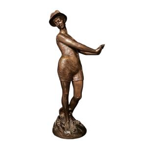 Rare Bronze The Bather By Charles Brunin Belgian Artist
