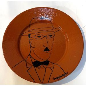 Earthenware Dish The Man With Glasses