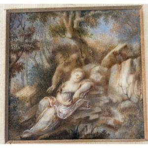 Little Miniature Sleeping Girl And The Saty