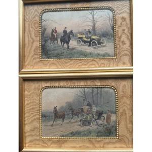 Pair Of Watercolors The First Car Rides Georgewright