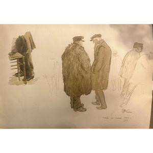 Watercolor Calf Market In Winter Paul Cirou 1903