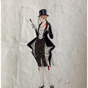 4 Fashion Or Theater Watercolors By Russian Artist Igor Sokoloff
