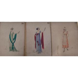 Series Of 3 Watercolors By Igor Sokoloff 1920 Russian Artist 