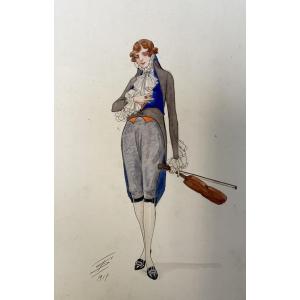 The Violinist Watercolor By Igor Sokoloff Russian School 1917